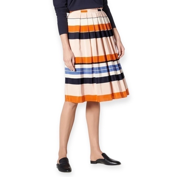 New with tag, L.K.Bennett Orange Caitlyn Striped Silk Skirt, Size 2 - Picture 1 of 14